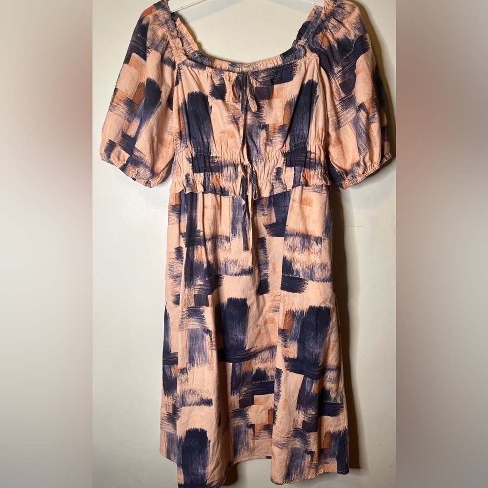 Universal Thread Pink Blue Pullover Puff Short Sleeve Elastic Waist Dress Medium - Picture 5 of 7